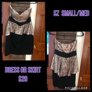 Strapless black and champagne gold mini dress